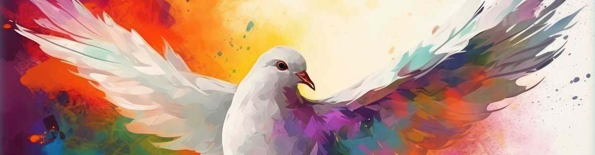 picture of a dove with amulti-coloured background